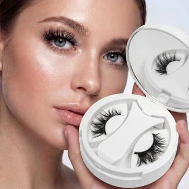 Imagem de Cílios magnéticos, 1 par de cílios magnéticos reutilizáveis com aplicador, sem necessidade de cola, olho de gato, aparência natural, kit de aglomerados de cílios fácil de usar e remover