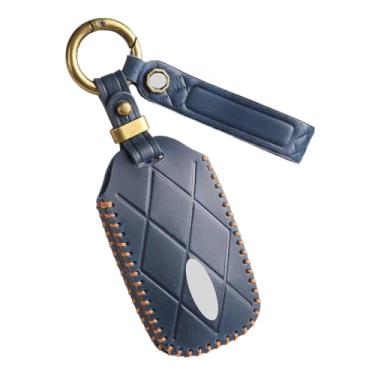 Imagem de Capa de chave fob compatível com genesis rohens couro genuíno gv60 gv90 chaves de carro capa protetora completa 6/7/8 botões(Blue 5 Buttons)