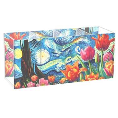Imagem de TSENQUE Porta-canetas de mesa com estampa floral de animais, tulipa e flores estreladas, porta-canetas de acrílico para maquiagem