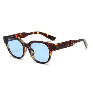 Imagem de Óculos de Sol UV400 - Estampa de Leopardo Azul Punk em Cores Doces para Homens e Mulheres, Ideais para Esportes ao Ar Livre, Corrida e Ciclismo.