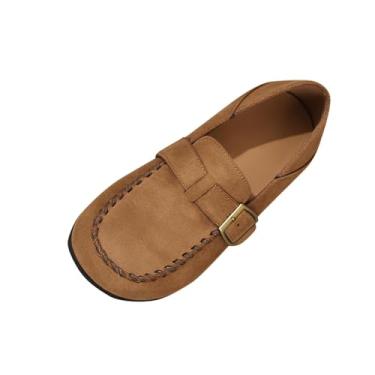 Imagem de Mocassins versáteis de sola macia para mulheres, design casual, sem cadarço, estilo primavera plus size, conforto moderno, tecido de nylon elastano, Marrom, 38