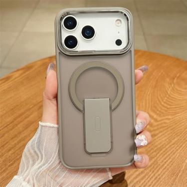 Imagem de Capa para iPhone 17 Pro Max AIR 16 15 14 13 11 com suporte integrado, capa protetora magnética fosca translúcida, cinza, para iPhone 13 Pro Max