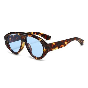 Imagem de Óculos de Sol UV400 - Tamanho Grande com Estampa de Leopardo, Rebites e Estilo Punk para Homens e Mulheres, Ideais para Esportes ao Ar Livre, Corrida e Ciclismo, Cor Azul Leopardo