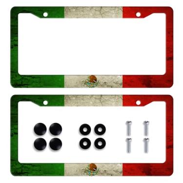 Imagem de Pacote com 2 molduras vintage para placa de carro com bandeira mexicana personalizada do México para etiquetas dianteiras ou traseiras de carro de aço inoxidável decoração de carro com parafusos 6 x