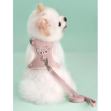 Imagem de Peitoral e coleira para cães e gatos, colete macio com corda, peitoral ajustável para passear, apenas para cães pequenos e gatos, tamanho M, rosa