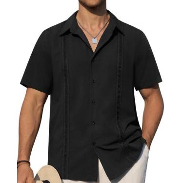 Imagem de Camisa de manga curta Alimens & Gentle Guayabera para homens preta - A