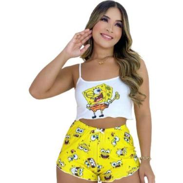 Imagem de Pijama Cropeed Ondinha Personagens Roupa De Dormir De Suede - Mi Amore