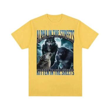 Imagem de Camiseta Unissex Oversized Engraçada Com Meme De Gato Lobisomem Casual