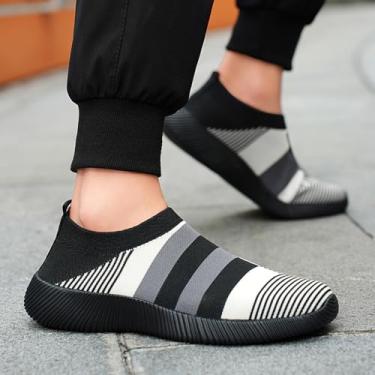 Imagem de Tênis masculino feminino sem cadarço, respirável, leve, casual, malha, tricotado para caminhada, antiderrapante, tênis de corrida, Preto/cinza/branco., 37/38 BR