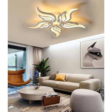 Imagem de Luminária de teto LED moderna e regulável com controle remoto para sala de estar, quarto e sala de jantar. Iluminação embutida para ambientes internos (branca, 5 lâmpadas).