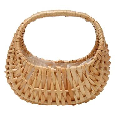 Imagem de Cesta de mão de flor tecida rattan tecido portátil cesta de arranjo de flores natural eco amigável para festa de casamento decoração de aniversário 11x16.5x17cm