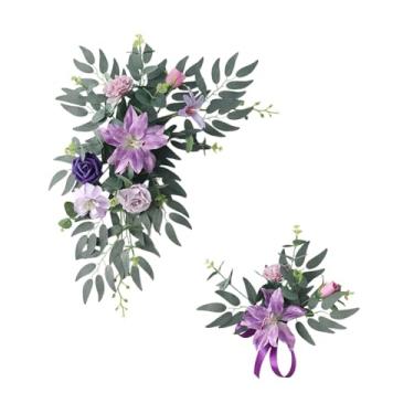 Imagem de IEUDNS 2x Arranjos Florais Artificiais para Arco de Casamento, Guirlanda de Flores para Parede, Roxo