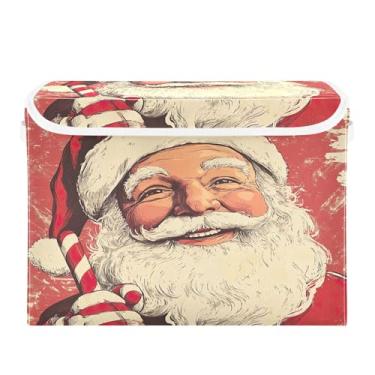 Imagem de SEHANY Linda caixa de armazenamento de Papai Noel de Natal com tampas e alças, organizador de cestas de armazenamento de tecido dobrável, caixas de armazenamento de cubos grandes para roupas, cobertor