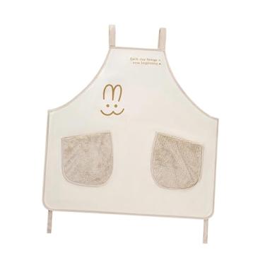Imagem de WeiLaiKeQi de cozinha tipo peitilho, à água e óleo, com estampa de desenho animado, sem mangas, para homens e mulheres, com 2 bolsos, ideal, Cor Creme
