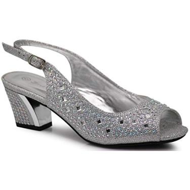 Imagem de Enzo Romeo Lime01 Sandália feminina com bico aberto, salto baixo e strass, Prata, 36