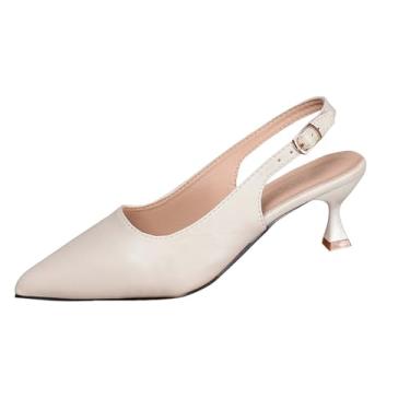 Imagem de Sandálias femininas de salto alto de praia de bico fino para férias verão tendência da moda, Bege, 38