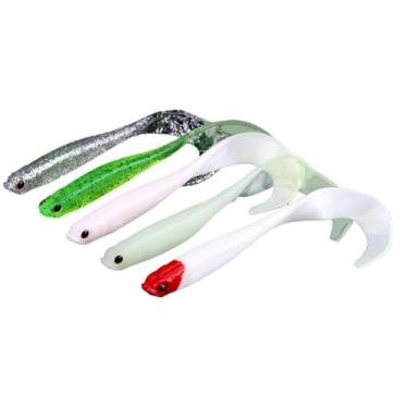 Imagem de 5 iscas de pesca de cauda macia de 12 cm - iscas de natação de PVC com ação realista para isca artificial de robalo, truta, água doce e salgada (multicolorida)