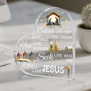 Imagem de Presentes inspiradores para amigos, mãe, irmã, menina, colega de trabalho, cristãs, placas e placas decorativas de acrílico de Natal, 9 x 8 cm acessórios de mesa de escritório decoração (branco)