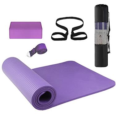 Imagem de Kit de Equipamento Yoga 3PCS Tapete Blocos Cinto Alongamento Exercícios para Iniciantes em com Bolsa Armazenamento e Prática Segura Confortável