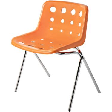 Imagem de Cadeira De Jantar De Meados Do Século, Cadeira De Acento Estofada Em Plástico Fazenda Com Encosto Curvo Cadeira De Cozinha Com Estrutura De Metal Cromado, Uso Interno-externo, Orange