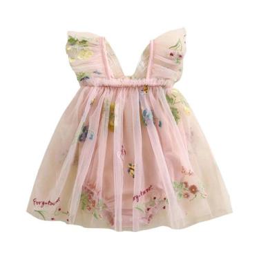 Imagem de Macacão De Malha Sem Mangas Para Bebês Meninas Com Bordado De Borbolet