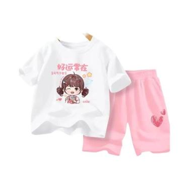 Imagem de Conjunto De Roupas De Verão Para Meninas Camiseta Com Flores E Shorts 