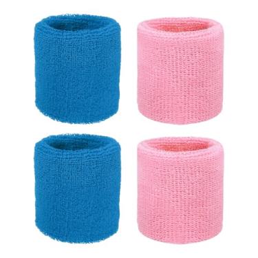 Imagem de YELARXI Pulseiras de suor, pulseiras para esportes de suor 7,6 x 7,6 cm e pacote com 4 e rosa/azul lago para (tênis/basquetebol/futebol/corrida/malhar/homens e mulheres)