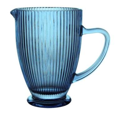 Imagem de Jarra de Vidro Canelada Versalhes Azul 1,3L Mesa Posta Água Suco Bebid