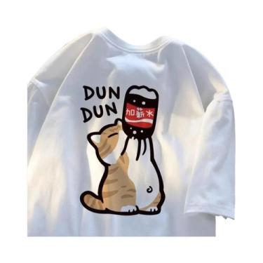 Imagem de Camiseta Feminina Retrô De Verão Com Estampa De Gato Estilo Chinoiseri