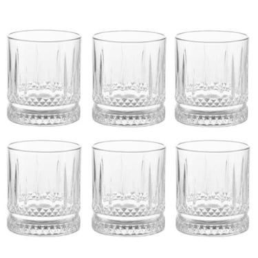 Imagem de Jogo C/ 6 Copos Baixos de Vidro 380ml Wiskey Bebidas Drinks Lapidado -