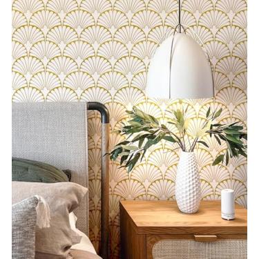 Imagem de MelunMer Papel de parede geométrico dourado descasque e cole 1591 cm C 43 cm L papel de parede removível autoadesivo para quarto/banheiro papel de contato dourado à prova d'água
