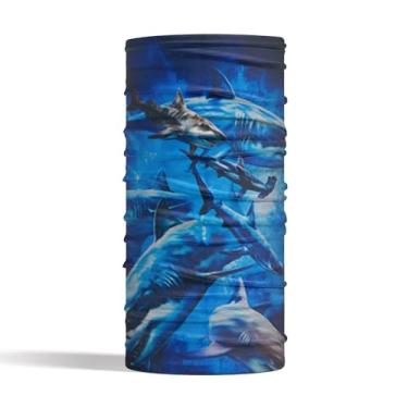 Imagem de Polaina de pescoço para ciclismo ao ar livre à prova de poeira à prova de vento cachecol de rosto padrão de peixe azul leve respirável chapéu