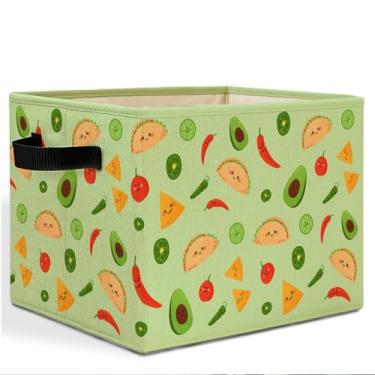 Imagem de HSIASHENG Caixa de armazenamento verde mexicana de abacate com alças, cesto de roupa suja mexicana com chili nacho, cesto de roupa dobrável, organizador de brinquedos para casa, cozinha, quarto de