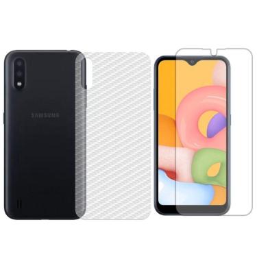 Imagem de Película Hidrogel + Adesivo Fibra De Carbono Para Samsung Galaxy A01 - Transparente