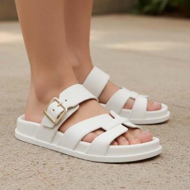Imagem de Sandália Slide Feminina Leve Chinelo Ajustável Macia Moderna Promoção 