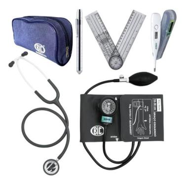 Imagem de Kit Acadêmico Saúde Enfermagem Fisioterapia Bic Com Estojo, cinza