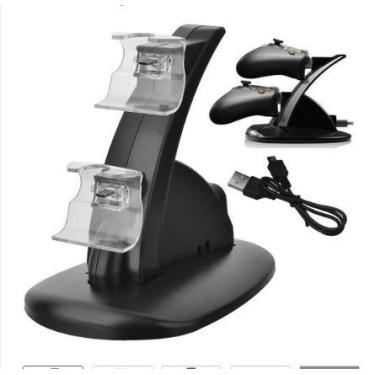 Imagem de Carregador Duplo p/ 2 Controle vídeo game Base Suporte Preto - lehnox