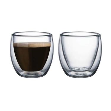 Imagem de Kit 2 Copo Duo De Vidro Camada Dupla Shot Chá Suco Café 80ml Americano
