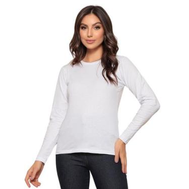 Imagem de Camiseta Feminina Manga Longa Algodão Gola Redonda Blusinhas Femininas