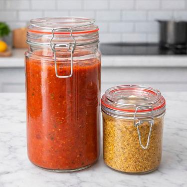 Imagem de Potes Hermético Mantimentos Cozinha Vidro 300ml 1L Kit 4pçs