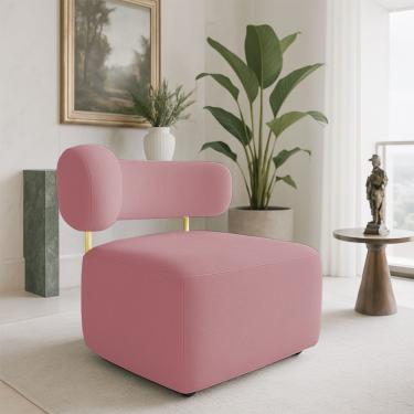 Imagem de Poltrona Decorativa Orgânica Maya Veludo Ferro Dourado - Pallazio Cor Rosê