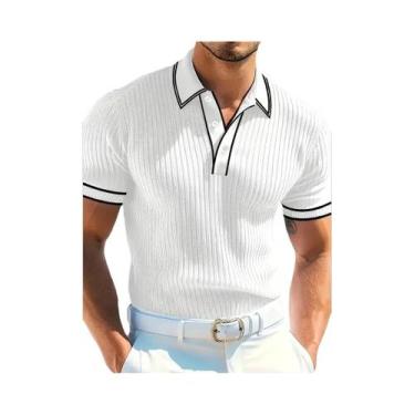 Imagem de Camisa Polo Masculina Casual De Negócios Em Cor Sólida Com Manga Curta