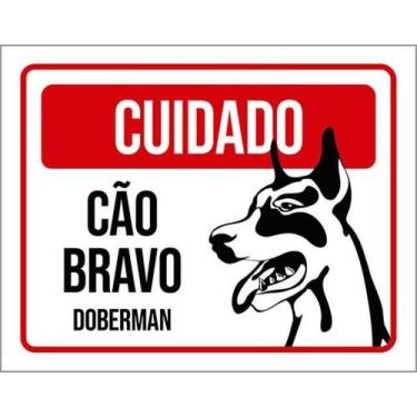 Imagem de Kit 3 Placas Cuidado Cão Bravo Doberman 27X35 - Sinalizo