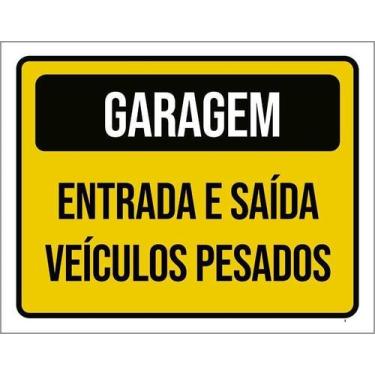 Imagem de Kit 5 Placa Acm Garagem Entrada Saída Veículos Pesados 18X23 - Sinaliz