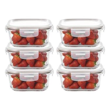 Imagem de 6 Pote Hermético de Vidro Quadrado Com Tampa 520ml Alimentos - Aratem