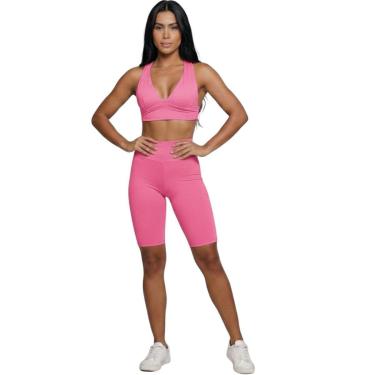 Imagem de Conjunto Top Bojo e Bermuda Ciclista Serra e Mar Roupa Para Academia Treino Moda Fitness Musculação-Feminino