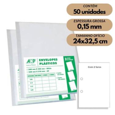 Imagem de Envelope Plastico Acp Oficio 2 Furos 0,15mm C/50 Grosso 240X325mm