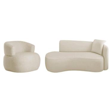 Imagem de Kit Divã Recamier 150cm E Poltrona Luxo Suíça Lado Esquerdo Linho Bege