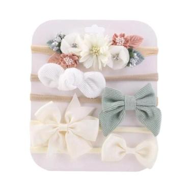 Imagem de Conjunto com 5 Tiaras de Malha para Bebê - Laços Elásticos e Flores De