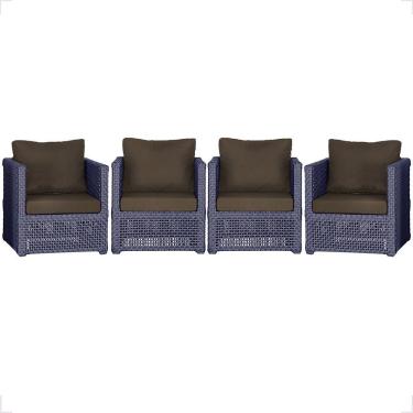 Imagem de Kit 4 Poltronas Madri Alumínio Corda Náutica Estofado Azul Trama Original